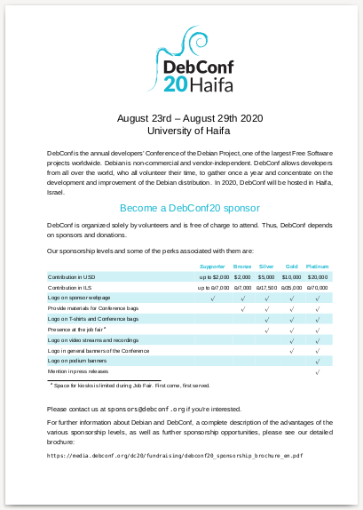 DebConf20 sponsorship flyer
